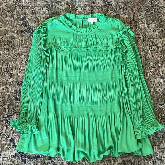 Ted Baker London Airlie Pleated Smocking High Neck Crepe Ruffled Blouse Large - Picture 6 of 11